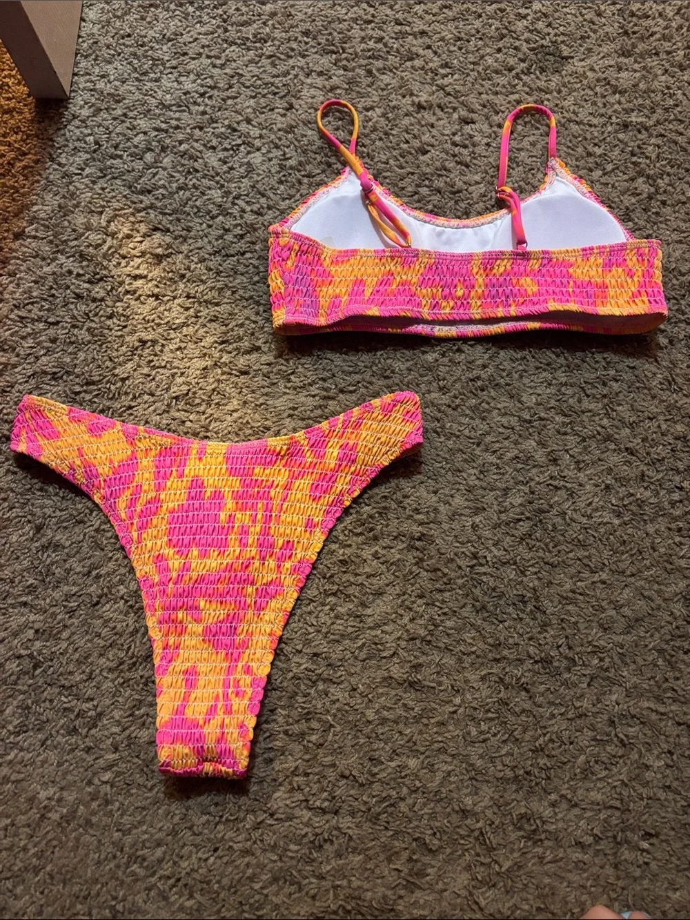 SHEIN Pink and Orange Smocked Two-Piece Bikini